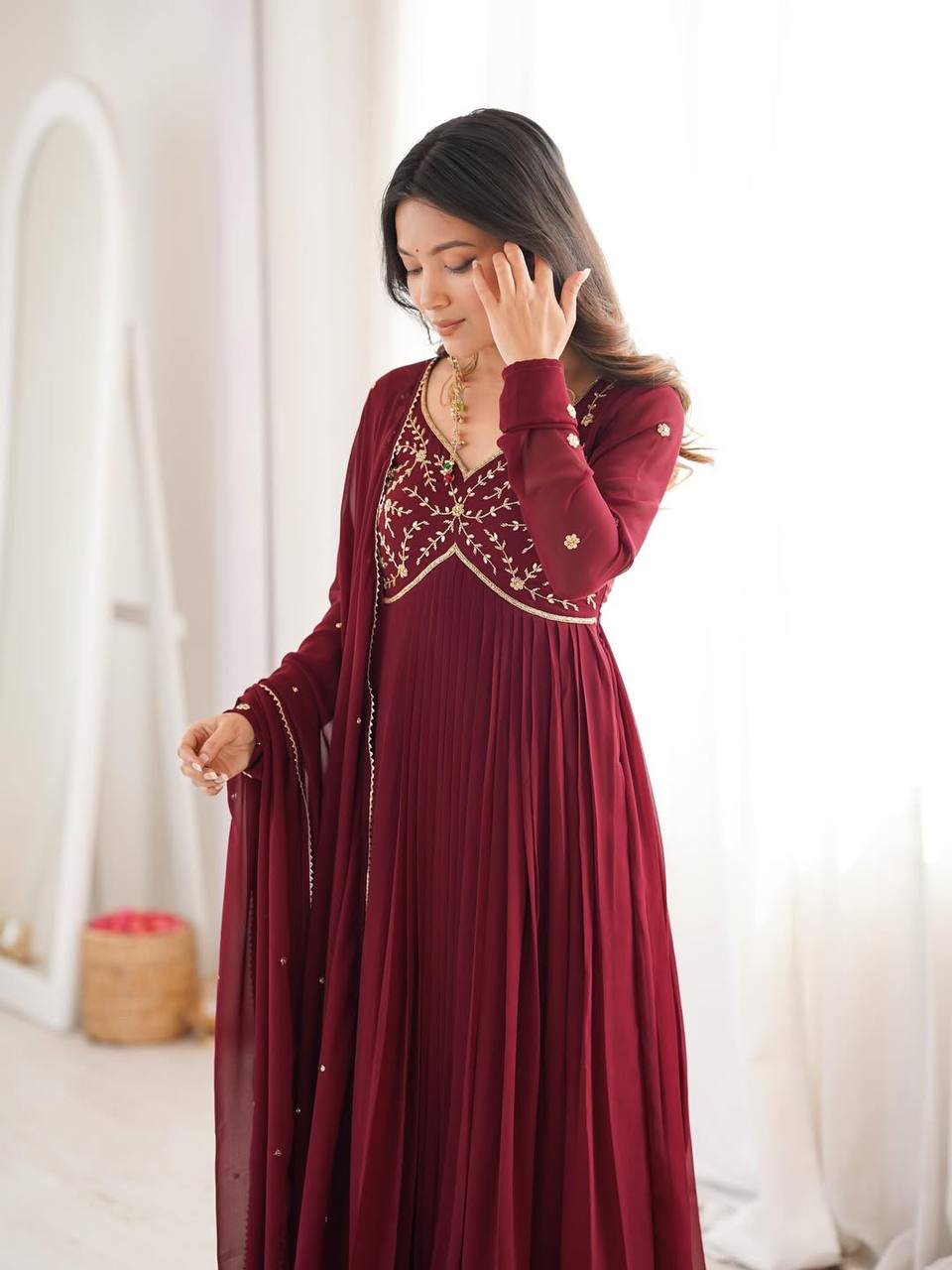 Editorial Maroon Zari Silhouette